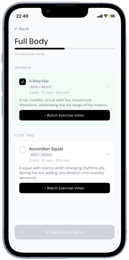 Workout screen